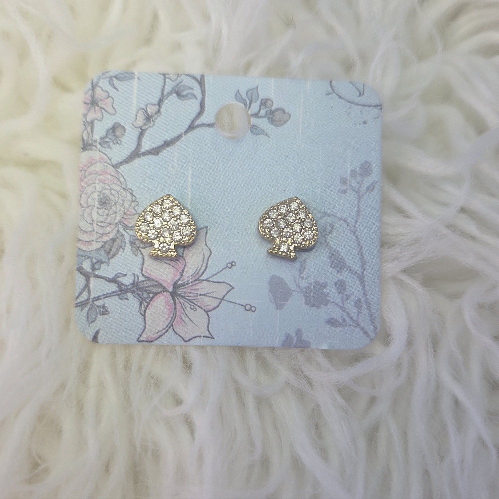 Kate Spade Gold Crystal Rhinestone Spade Post Earrings